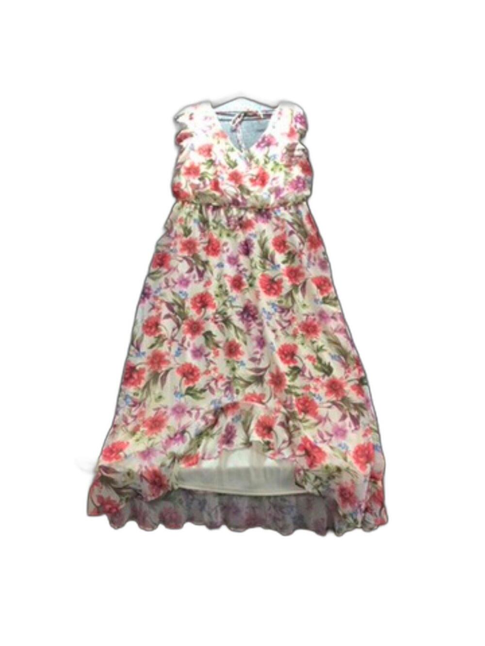 Emma & Michele Womens Size 16 Floral Ruffled Hem Long Lined Sleeveless Dress